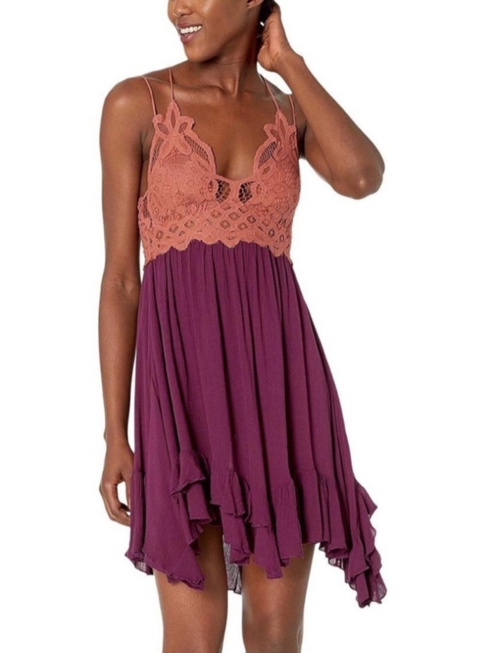 Free People Adella Boho Slip Mini Dress Copper Combo Size XS - Picture 3 of 12